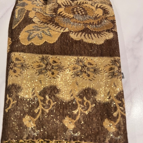 Pashmina style Scarf Rich Gold Brown Cream Olive Green Thread Rich Beautiful NWT - Picture 8 of 8